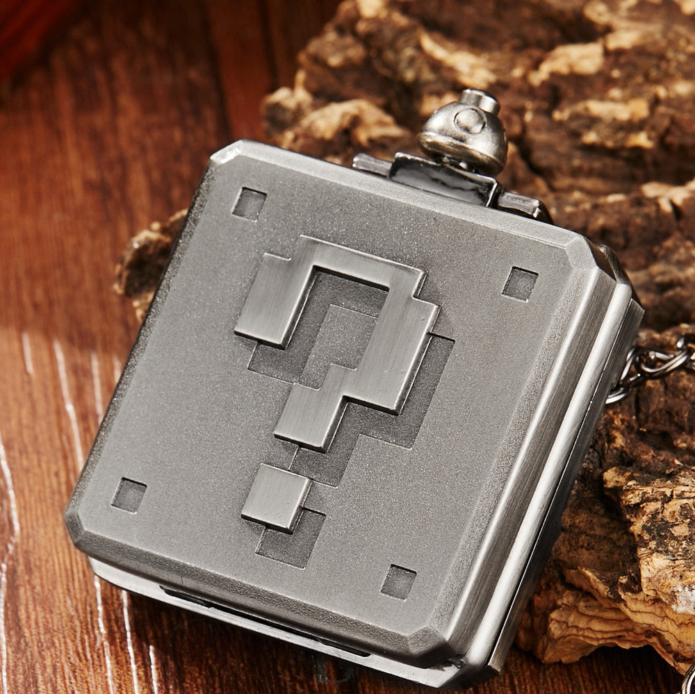 Retro Pixel Question Mark Pocket Watch